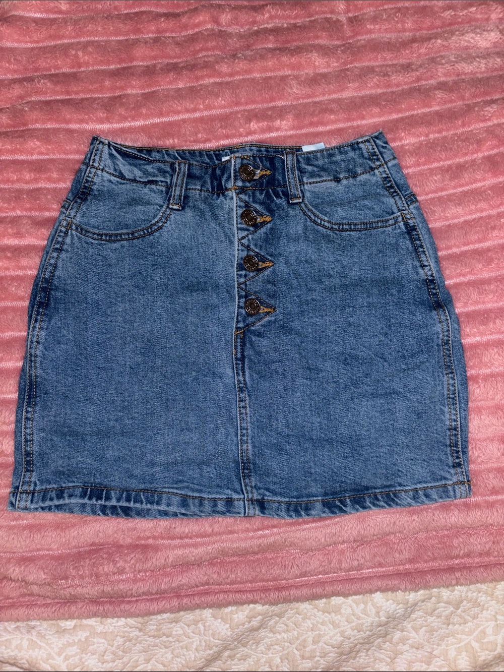 Garage Blue Button-Front Denim Mini Skirt